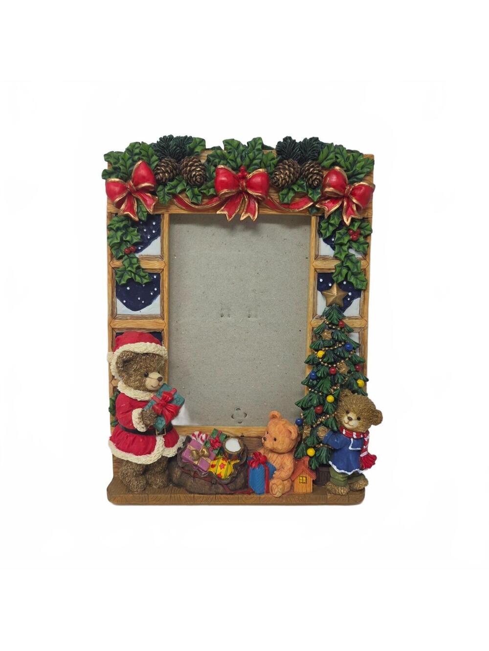 Christmas Teddy Bear Picture Frame 3D Resin Tree Santa Gifts 9 Inch